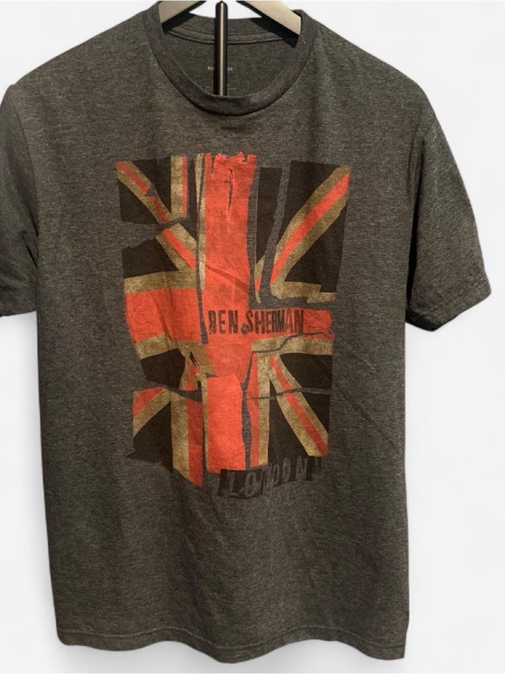 Ben Sherman Charcoal Short-Sleeve Tee with Distressed Red & Tan Union Jack